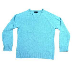 Carolyn Taylor Sweater Women's Large Blue Knit Crew Neck Ribbed Cuff Pullover